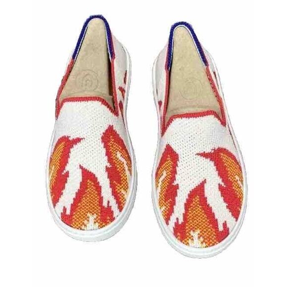 Rothy's The Kids Sneaker Flames Slip On Flats Shoes Toddler Size 11 White Orange - Picture 1 of 6